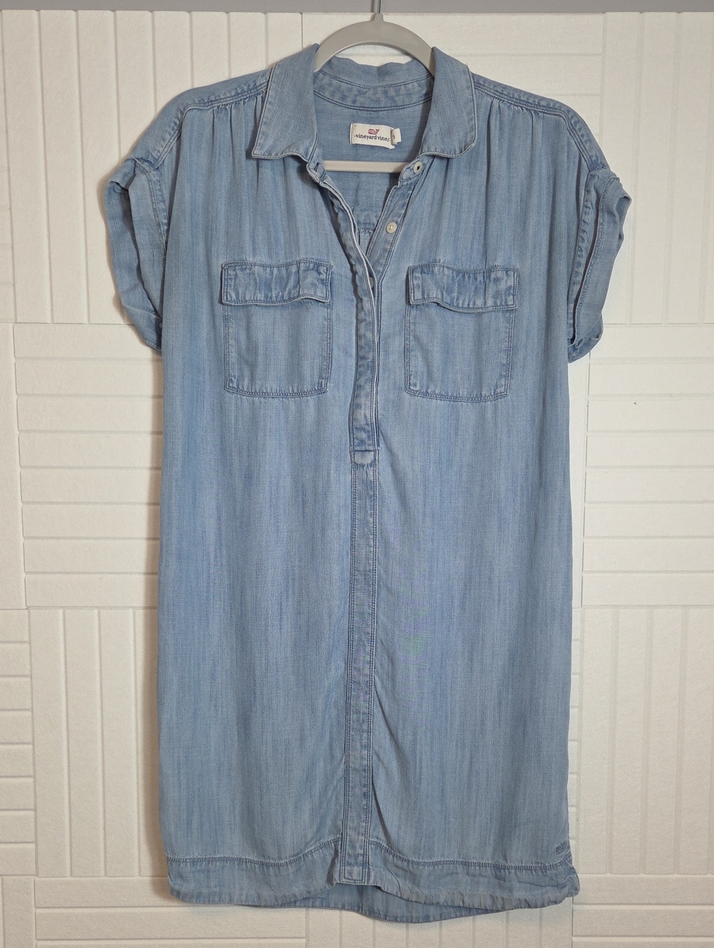 Vineyard Vines Denim Cuff Sleeve Collared Shirt Pocket Dress Size S